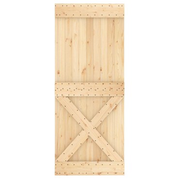 vidaXL Συρόμενη Πόρτα 85 x 210 cm Συμπαγές Ξύλο Πεύκου (Ακατέργαστο)