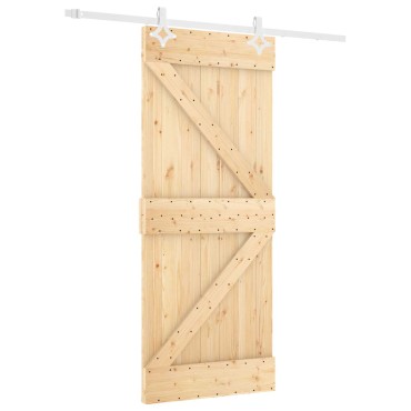 vidaXL Συρόμενη Πόρτα Φυσικό και Λευκό 80 x 210 cm Μασίφ Ξύλο Πεύκου
