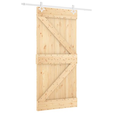 vidaXL Συρόμενη Πόρτα Φυσικό και Λευκό 100 x 210 cm Μασίφ Ξύλο Πεύκου