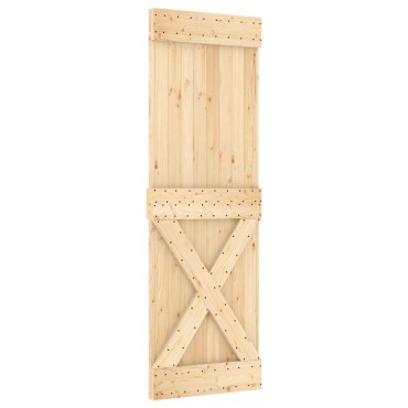 vidaXL Συρόμενη Πόρτα 70 x 210 cm Συμπαγές Ξύλο Πεύκου (Ακατέργαστο)