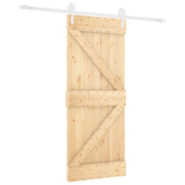 vidaXL Συρόμενη Πόρτα Φυσικό και Λευκό 80 x 210 cm Μασίφ Ξύλο Πεύκου