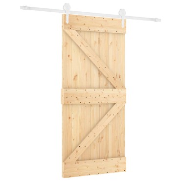 vidaXL Συρόμενη Πόρτα Φυσικό και Λευκό 90 x 210 cm Μασίφ Ξύλο Πεύκου