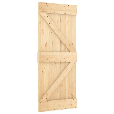 vidaXL Συρόμενη Πόρτα 85 x 210 cm Συμπαγές Ξύλο Πεύκου (Ακατέργαστο)