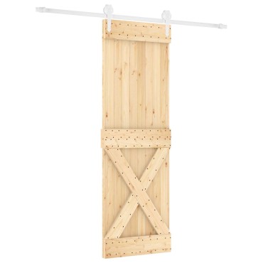 vidaXL Συρόμενη Πόρτα Φυσικό και Λευκό 80 x 210 cm Μασίφ Ξύλο Πεύκου