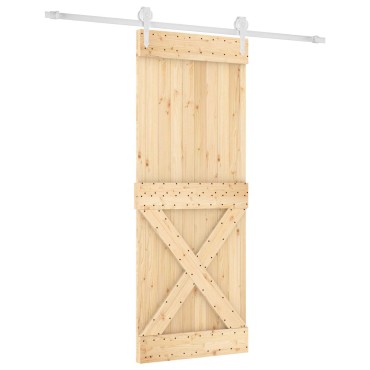 vidaXL Συρόμενη Πόρτα Φυσικό και Λευκό 90 x 210 cm Μασίφ Ξύλο Πεύκου