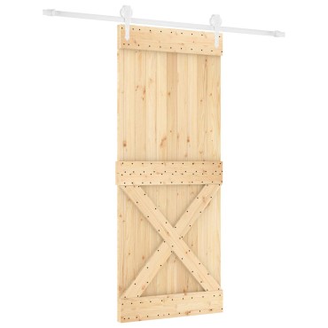 vidaXL Συρόμενη Πόρτα Φυσικό και Λευκό 100 x 210 cm Μασίφ Ξύλο Πεύκου