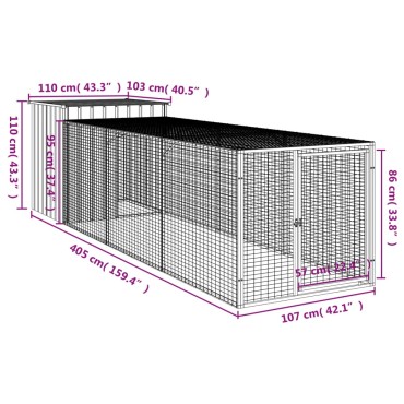 vidaXL Κοτέτσι με Περίβολο Αν. Γκρι 110x405x110 εκ. Γαλβαν. Χάλυβας