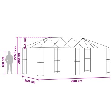 vidaXL Σκελετός Γκαζebo Χωρίς Ύφασμα Γκαζebo 6 x 3 m Μαύρο Ατσάλι