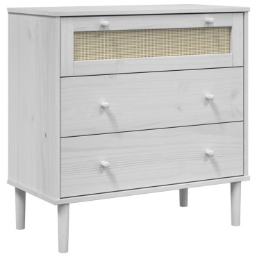 vidaXL Συρταριέρα SENJA Λευκή Όψη Ρατάν 80x40x80cm Μασίφ Ξύλο Πεύκου 1 τεμ.