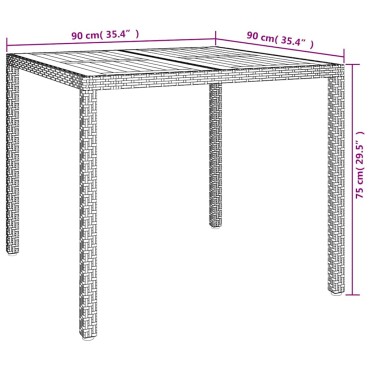 vidaXL Τραπέζι Κήπου Μαύρο 90x90x75cm συνθετικό ρατάν 1 τεμ.