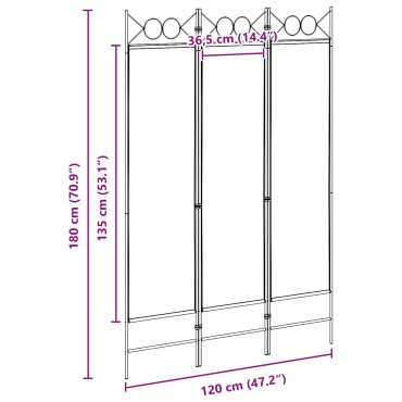 vidaXL 3-Panel Room Divider Μπεζ 120x180cm Ύφασμα