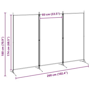 vidaXL 3-Panel Room Divider Μπεζ 260x180cm Ύφασμα