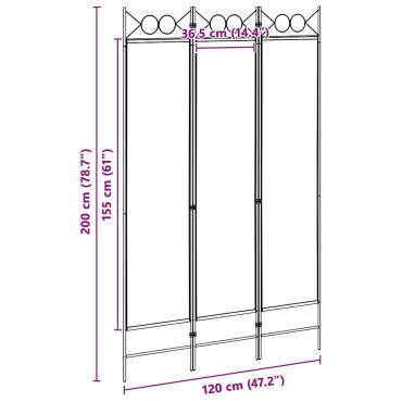vidaXL 3-Panel Room Divider Μπεζ 120x200cm Ύφασμα