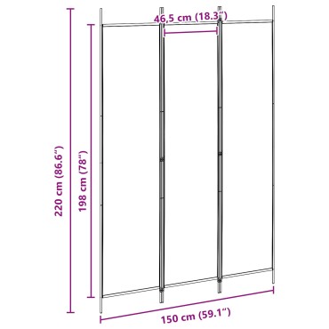 vidaXL 3-Panel Room Divider Μπεζ 150x220cm Ύφασμα
