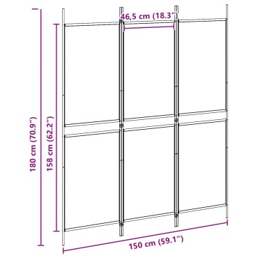 vidaXL 3-Panel Room Divider Μπεζ 150x180cm Ύφασμα