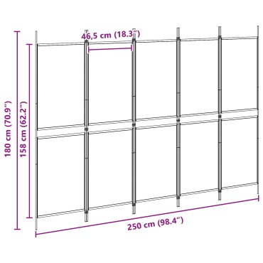 vidaXL 5-Panel Room Divider Μπεζ 250x180cm Ύφασμα