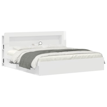 vidaXL Κρεβάτι με Κεφαλάρι Γυαλιστερό Λευκό 215x18,5x100cm