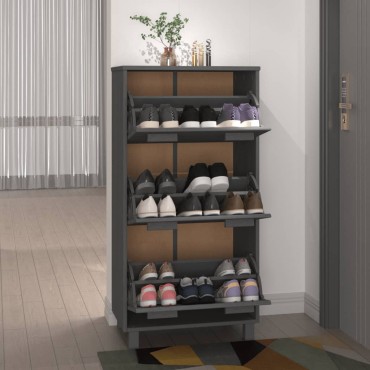 vidaXL Παπουτσοθήκη HAMAR Σκ. Γκρι 59,5x35x117cm Μασίφ Ξύλο Πεύκου