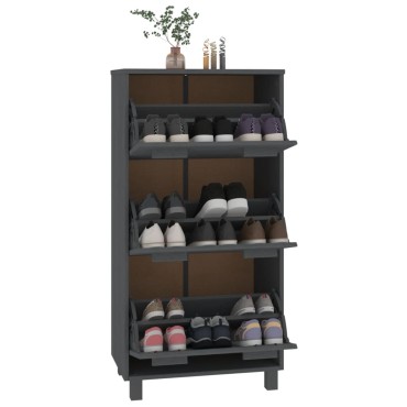 vidaXL Παπουτσοθήκη HAMAR Σκ. Γκρι 59,5x35x117cm Μασίφ Ξύλο Πεύκου