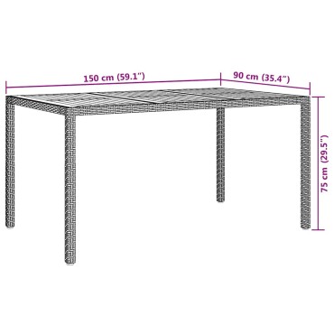 vidaXL Τραπέζι Κήπου Μαύρο 150x90x75cm συνθετικό ρατάν 1 τεμ.