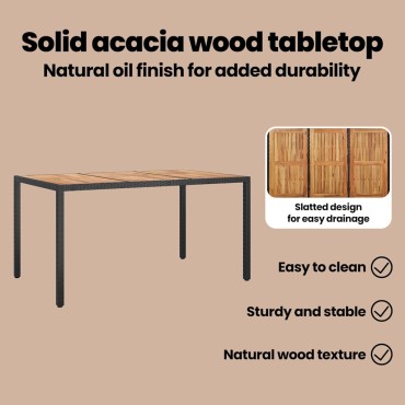 vidaXL Τραπέζι Κήπου Μαύρο 150x90x75cm συνθετικό ρατάν 1 τεμ.