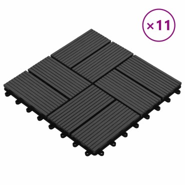 vidaXL Πλάκα Κατασκευής 11 τμχ. Μαύρο 30 x 30 cm WPC