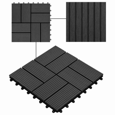 vidaXL Πλάκα Κατασκευής 11 τμχ. Μαύρο 30 x 30 cm WPC