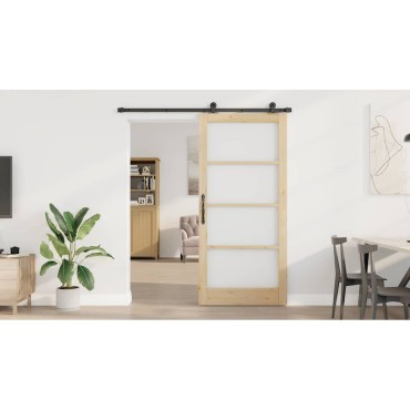 vidaXL Συρόμενη Πόρτα ORKDAL Φυσικό και Μαύρο 93 x 202 cm