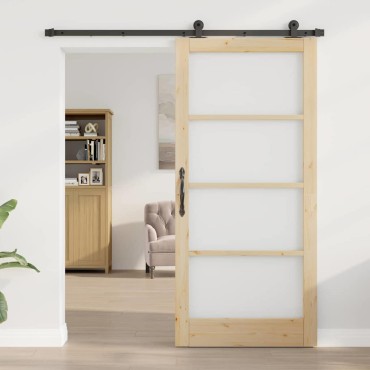vidaXL Συρόμενη Πόρτα ORKDAL Φυσικό και Μαύρο 93 x 202 cm