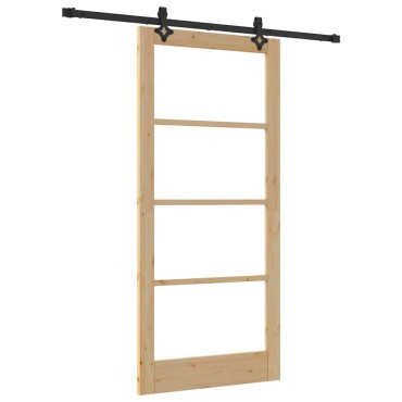 vidaXL Συρόμενη Πόρτα ORKDAL Φυσικό και Μαύρο 93 x 202 cm