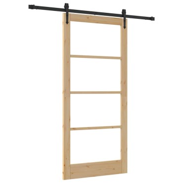 vidaXL Συρόμενη Πόρτα Φυσικό 93 x 202 cm Μασίφ ξύλο πεύκου και γυαλί