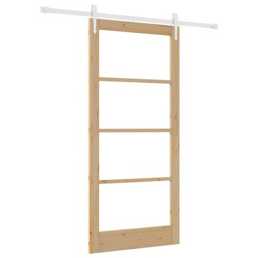 vidaXL Συρόμενη Πόρτα Φυσικό 93 x 202 cm Μασίφ ξύλο πεύκου και γυαλί