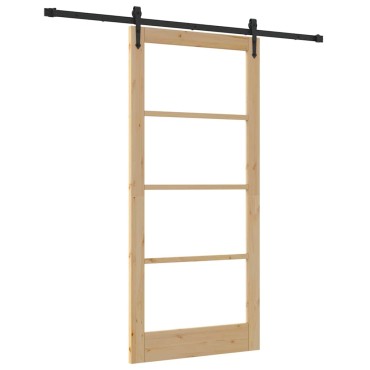 vidaXL Συρόμενη Πόρτα Φυσικό και Μαύρο 93 x 202 cm