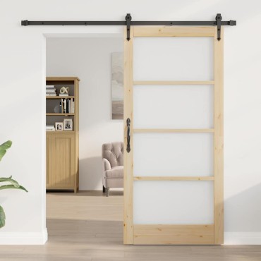 vidaXL Συρόμενη Πόρτα Φυσικό και Μαύρο 93 x 202 cm