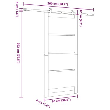 vidaXL Συρόμενη Πόρτα ORKDAL 93 x 202 cm Μασίφ ξύλο πεύκου και γυαλί