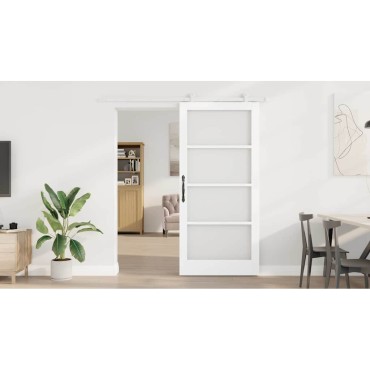 vidaXL Συρόμενη Πόρτα ORKDAL 93 x 202 cm Μασίφ ξύλο πεύκου και γυαλί