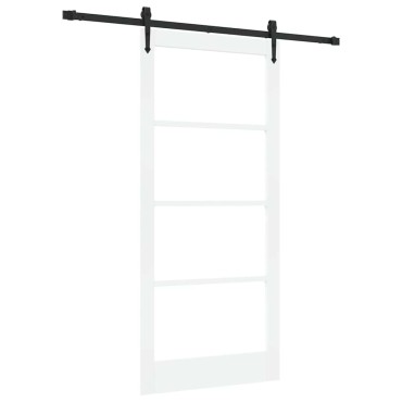 vidaXL Συρόμενη Πόρτα 93 x 202 cm Μασίφ ξύλο πεύκου και γυαλί Λευκό