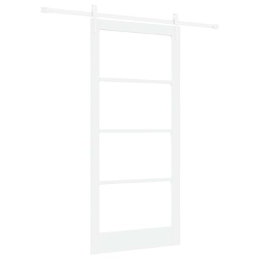 vidaXL Συρόμενη Πόρτα 93 x 202 cm Μασίφ ξύλο πεύκου και γυαλί Λευκό