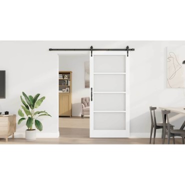 vidaXL Συρόμενη Πόρτα 93 x 202 cm Μασίφ ξύλο πεύκου και γυαλί