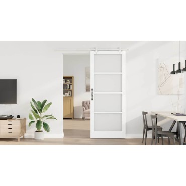 vidaXL Συρόμενη Πόρτα 93 x 232 εκ. Μασίφ ξύλο πεύκου και γυαλί Λευκό