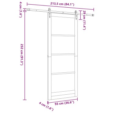 vidaXL Συρόμενη Πόρτα ORKDAL 93 x 232 εκ. Μασίφ ξύλο πεύκου και γυαλί