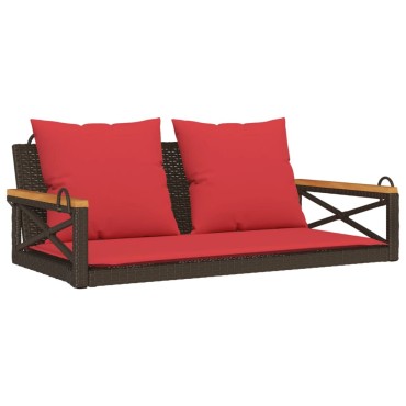 vidaXL Παγκάκι Κούνια Καφέ 109x62x40cm Συνθετικό Ρατάν με Μαξιλάρια 1 τεμ.