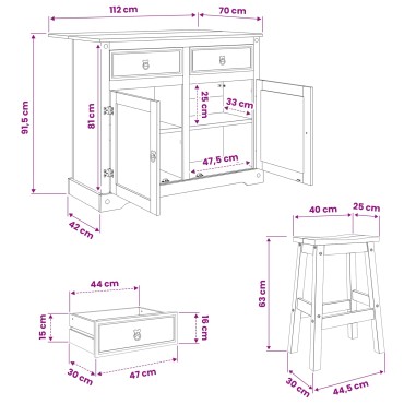 vidaXL Σετ Νησίδας Κουζίνας 3 τμχ. CORONA Κερί Μέλι 112 x 70 x 91,5 εκ