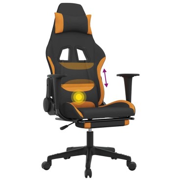 vidaXL Καρέκλα Μασάζ Gaming Μαύρο/Πορτοκαλί Ύφασμα με Υποπόδιο 64x60x(117-127)cm 1 τεμ.