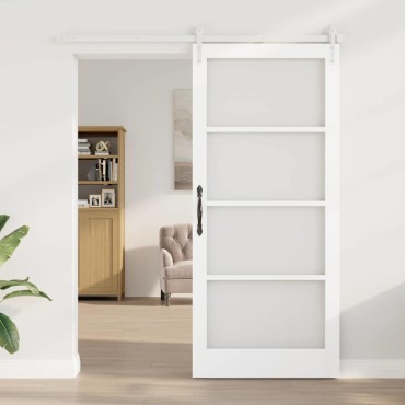vidaXL Συρόμενη Πόρτα Λευκό 93 x 211 εκ. Μασίφ ξύλο πεύκου και γυαλί