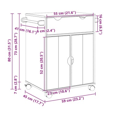 vidaXL Τρόλεϊ Κουζίνας OTTA 59x45x80cm από Μασίφ Ξύλο Πεύκου 1 τεμ.