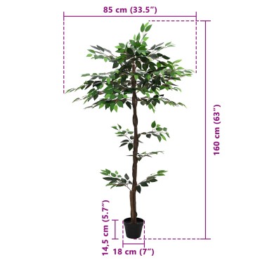 vidaXL Τεχνητό Φυτό Φίκος Πράσινο 85 x 18 x 160 εκ Ύφασμα και Ξύλο