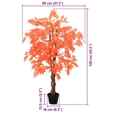 vidaXL Τεχνητό Σφενδάμι Κόκκινο 80 x 16 x 120 εκ. Ύφασμα και Ξύλο
