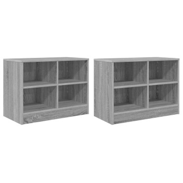 vidaXL Ντουλάπι κρεβατιού με ράφι 2 τεμ. Γκρι Sonoma 66x33x48cm