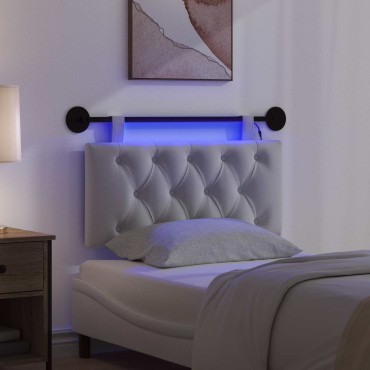 vidaXL Κεφαλάρι κρεβατιού κρεμαστό Με φωτισμό LED Λευκό Ύφασμα 90x55x7cm 1 τεμ.